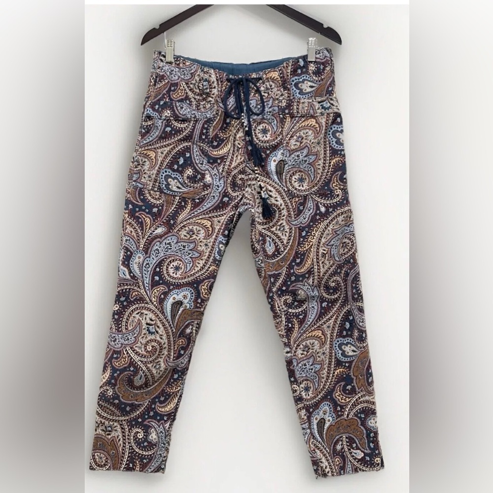 Free People City Slouch Paisley Boho Corduroy Relaxed Elastic Waist, Size M